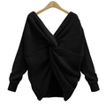 Jersey de punto grueso negro con nudo trenzado en la espalda y diseño de cuello V - Talla única / Negro
