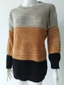 Maglione in maglia a righe color block da donna nei colori grigio giallo e nero - S / Beige Cammello Nero