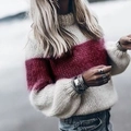 Pull en maille mohair ample pour femme en blanc crème avec rayure bordeaux - S / Bordeaux