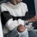 Pull femme en maille mohair avec rayures marron et crème et design à col rond décontracté - S / Noir