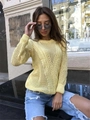 Chic yellow hollow knit sweater with long sleeves and round neck for women in autumn - S / Yellow