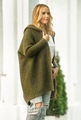 Close-up of olive green knitted hoodie with loose textured weave and ribbed cuffs - S / Army Green