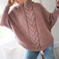 Oversize-Strickpullover in Altrosa mit Zopfmuster, Fledermausärmeln und Rippstrickbündchen - S / Rosa