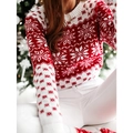 Pull de Noël en tricot pour femme avec motif flocon de neige et manches longues rouges - S / Rouge