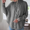 Übergroßer grauer Rollkragenpullover mit Zopfmuster und weiten Fledermausärmeln für Damen - S / Grau