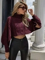 Jersey corto granate de cuello alto con mangas de murciélago y detalles calados - Talla única / Burdeos