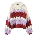 Jersey colorblock hecho a mano con punto grueso en crema, violeta y rojo ladrillo - Talla única / Blanco-Púrpura (Blanco/Púrpura/Rojo)