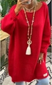 Detail of red oversized knit sweater with crew neck and ribbed cuffs in soft mohair texture - Red