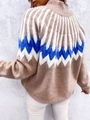 Close-up of diamond pattern knitwear featuring high-neck design and soft brown texture - S / Khaki
