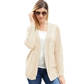 Damen Strickjacke in Cremeweiß mit Zopfmuster, langen Ärmeln und gerippten Bündchen - S / Weiß