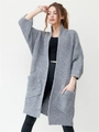 Cardigan in maglia da donna con scollo a V, tasche laterali e trama a nido d'ape - S / Grigio