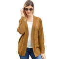 Damen Grobstrickjacke in Ingwergelb mit Zopfmuster und langen Fledermausärmeln - S / Khaki