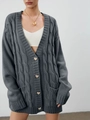 Cardigan grigio scuro oversize con motivi a trecce e bottoni dorati a cuore - S / Grigio Carbone