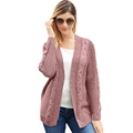 Damen Strickjacke mit Zopfmuster in Altrosa, offene Front und gerippte Bündchen - S / Rosa