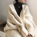 Cárdigan de punto de ochos para mujer en blanco crema, estilo holgado para el invierno - Talla única / Albaricoque