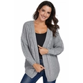 Grauer Oversize-Strickcardigan für Damen mit Zopfmuster und langen Ärmeln im Rippstrick - S / Grau
