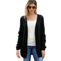 Women's black cable-knit open cardigan with long batwing sleeves and ribbed texture - Black