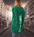 Detail of green chunky knit cardigan with Simply Live back print and heart pattern - Dark Green