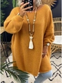 Bright yellow oversized crewneck knit sweater with bohemian necklace and ribbed cuffs - Orange & Yellow