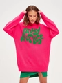 Detalle de jersey de punto rosa fucsia oversize con texto gráfico Pinky Promise verde - S / Rosa Rojo