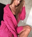 Chunky knit rose red cardigan with cable knit pattern in long loose fitting style - Rose Red