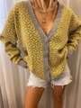 Detail of grey and yellow geometric argyle knit cardigan with large buttons - Ginger Yellow