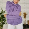 Oversized μοβ πλεκτό πουλόβερ με ζιβάγκο και χοντρή ύφανση για το φθινόπωρο και χειμώνα - S / Μωβ