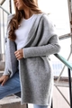 Detailed texture of thick grey hooded knit cardigan with ribbed cuffs and hem - Gray