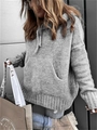 Women's casual grey knit hoodie with kangaroo pocket and trendy dropped shoulders design - Gray