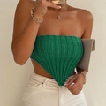 Top a fascia in maglia verde con orlo a punta a V e trama a coste elasticizzata - S / Verde