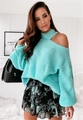 Schicker schulterfreier Grobstrickpullover in Minzgrün mit Neckholder und lockerer Passform - S / Minzgrün
