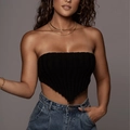 Top a fascia in maglia nera da donna con scollo senza spalline e orlo asimmetrico - S / Nero