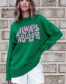 Jersey de punto verde brillante con texto Always Fabulous rosa y pantalones blancos - S / Verde