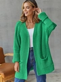 Detail of chunky knit green cardigan featuring two large front pockets and rolled cuffs - S / Green