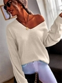 Beige gebreide trui met V-hals, opengewerkte textuur en losse casual pasvorm - S / Beige