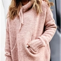 Schicker rosa Strickpulli mit Kordelzugkragen und großer vorderer Kängurutasche - S / Rosa