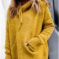Ginger yellow knitted hoodie with kangaroo pocket and loose fit street style - Yellow