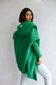 Close-up of thick emerald green hooded knit cardigan with plush textured fuzzy fabric - Grass Green