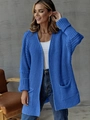 Detailed macro view of a royal blue chunky knit cardigan with large side pockets - S / Blue