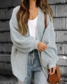 Grobstrick-Cardigan in Hellblau mit Puffärmeln im Oversized-Stil für Damen - S / Hellgrau