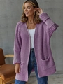 Macro detail of lavender chunky knit texture and ribbed cuff on a loose long cardigan - S / Purple