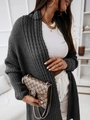 Cardigan da donna in maglia grigio scuro con taglio ampio e trama a costine - S / Nero