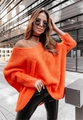 Close-up of bright orange oversized knit sweater with textured mohair finish and batwing sleeves - Orange