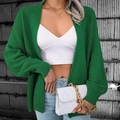 Σμαραγδί oversized πλεκτή ζακέτα με μανίκια νυχτερίδα και ριμπ μανσέτες για γυναίκες - S / Πράσινο