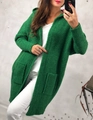 Detail of green oversized hooded cardigan featuring large pockets and textured knit fabric - S / Grass Green