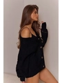 Gilet en maille torsadée noire pour femme avec boutons vintage et coupe décontractée - S / Noir