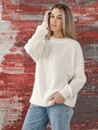 Detail of white chunky knit sweater texture with ribbed crew neck and dropped shoulders - Off-white