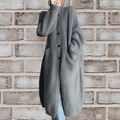 Cardigan lungo in maglia grigia con colletto a rever e bottoni per l'autunno - Taglia unica / Grigio