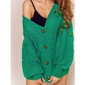 Gilet oversize vert herbe en maille torsadée avec de gros boutons sur le devant - Vert