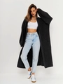 Vue complète d'un long gilet noir en grosse maille pour femme avec coupe ouverte et décontractée - S / Noir